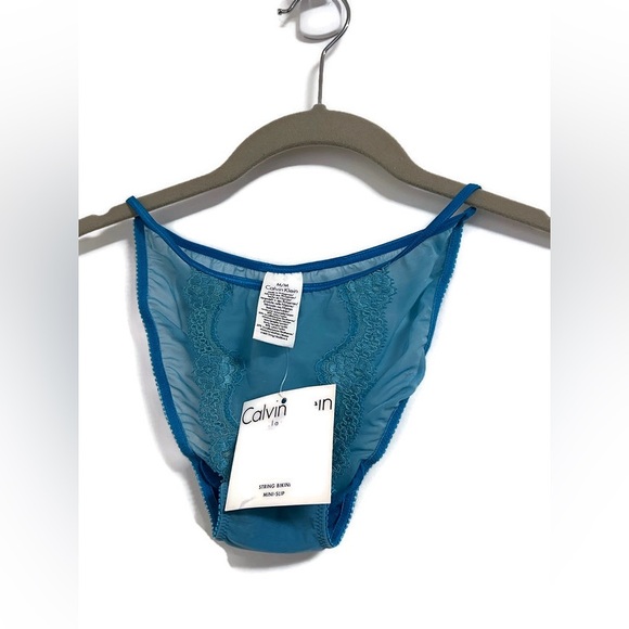NWT Calvin Klein aqua blue sheer bra 36C, string bikini Medium AND thong, 3 pcs. - Picture 11 of 16